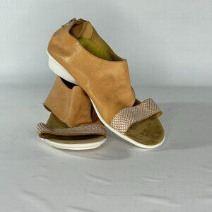 Sesto Meucci Everly Tan Leather Cutout Wedge Sandals with Snakeskin Accent